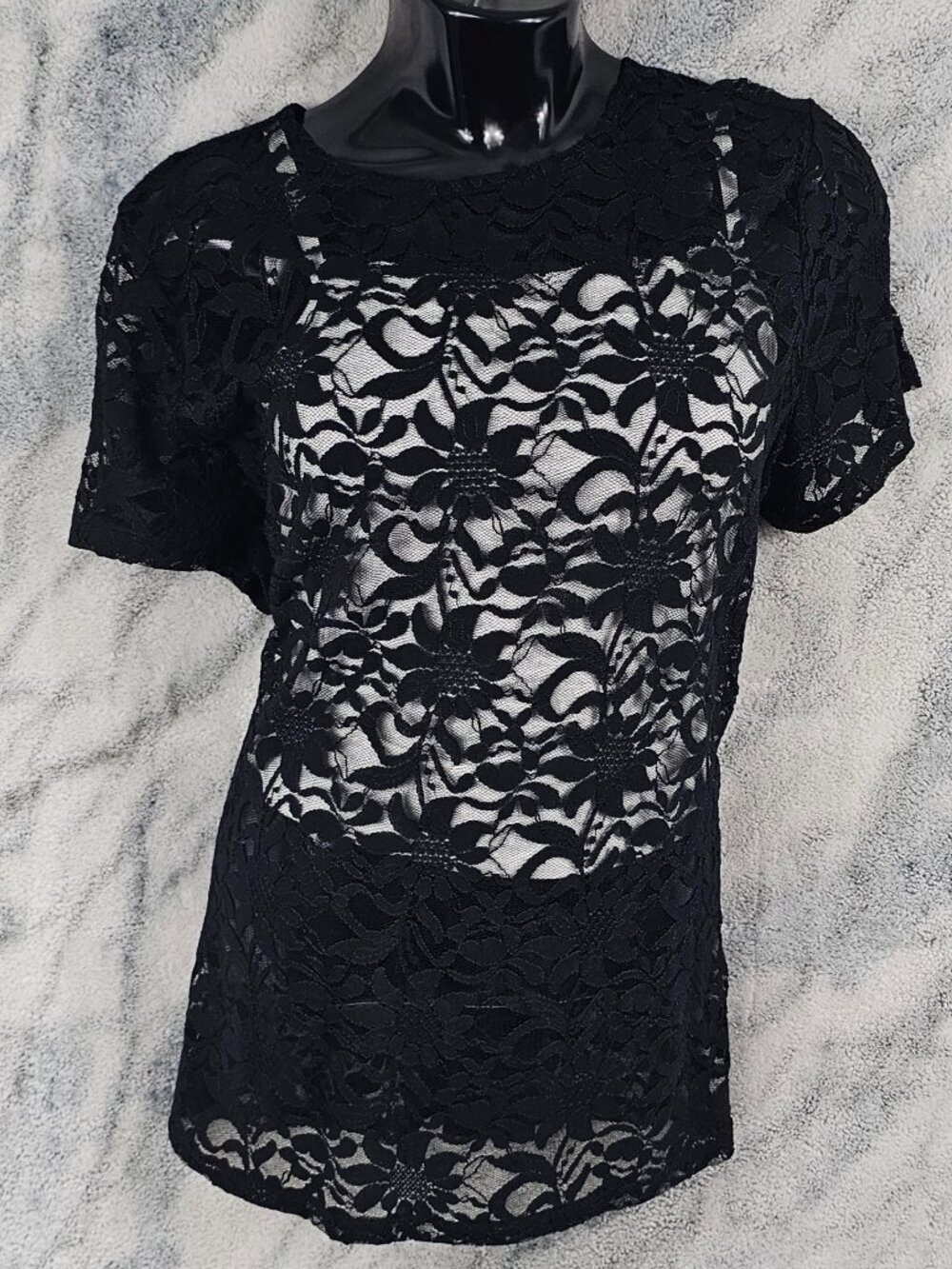 Torrid 1 1X 14-16 Black Sheer Stretch Lace Crew Neck Layering Short Sleeve Tee